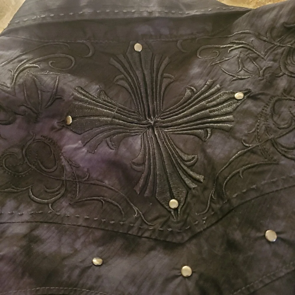 Affliction Gray/blk 2X Lng Slv Embroidery‎ ButtnUp Shirt Studs Goth Grunge Biker